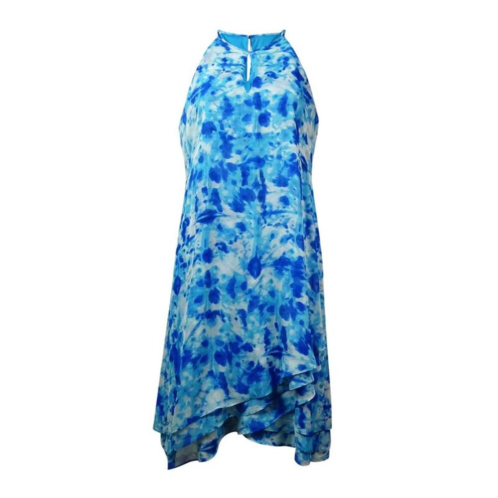 Calvin Klein Women's Keyhole Trapeze Chiffon Dress - Adriatic Blue Multi